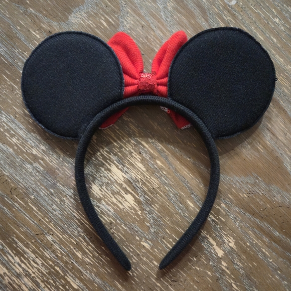Classic Minnie Mouse Ears Headband Red Polka Dot Bow Black Sequin NWOT - Picture 2 of 4
